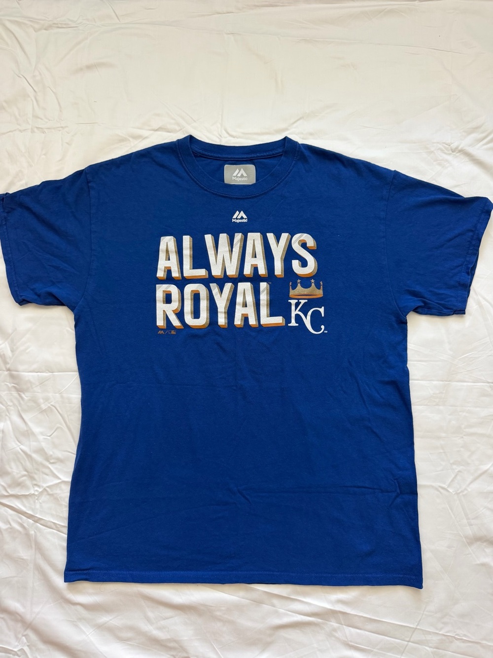 Majestic Kansas City Royals Always Royal KC Blue T-Shirt Size Large